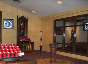 faux brick in church foyer