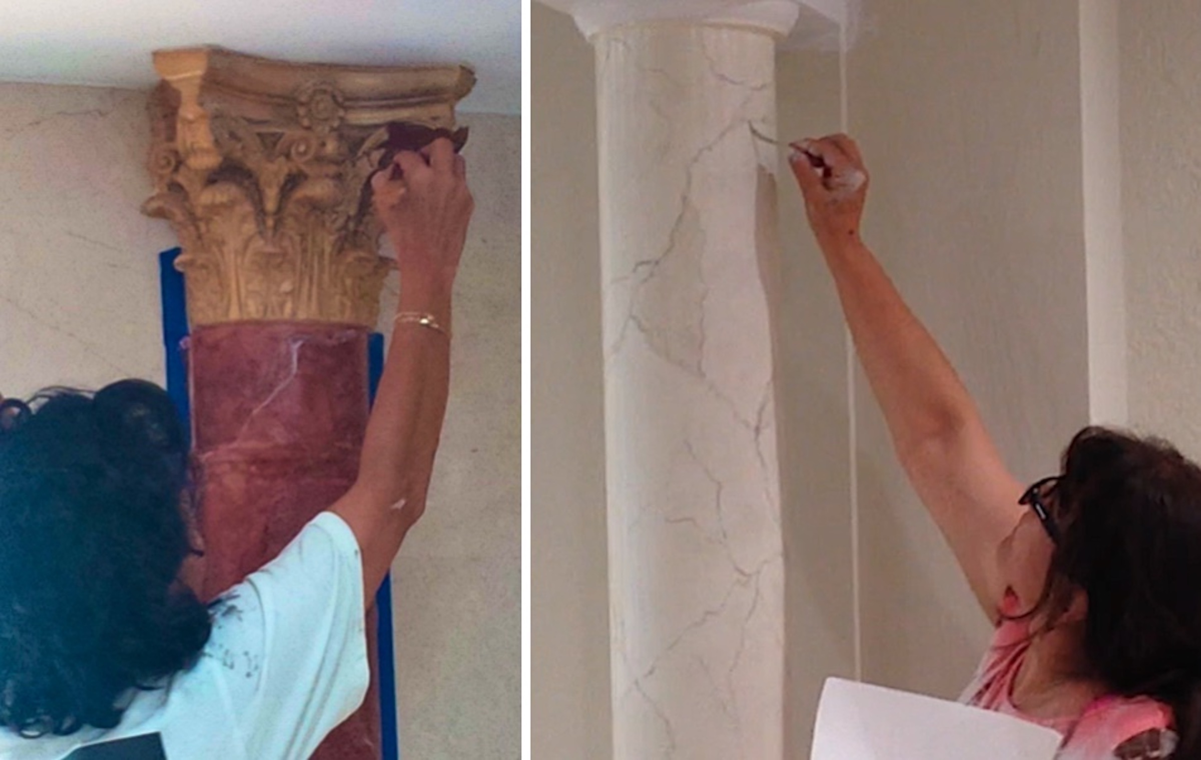 Sandy Silva and worker painting marble