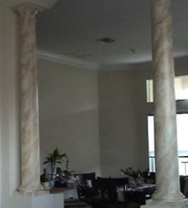Columns with faux paint like Alba Chiara marble