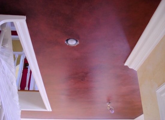red color wash on ceiling