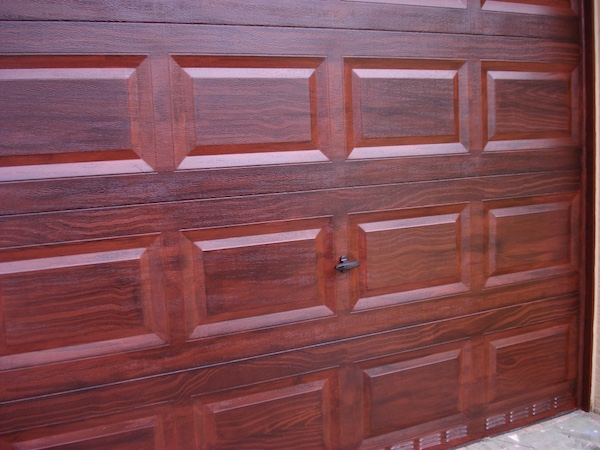 Faux wood hot brown on single garage doors