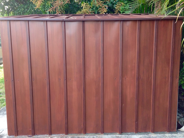 Faux wood on metal shed