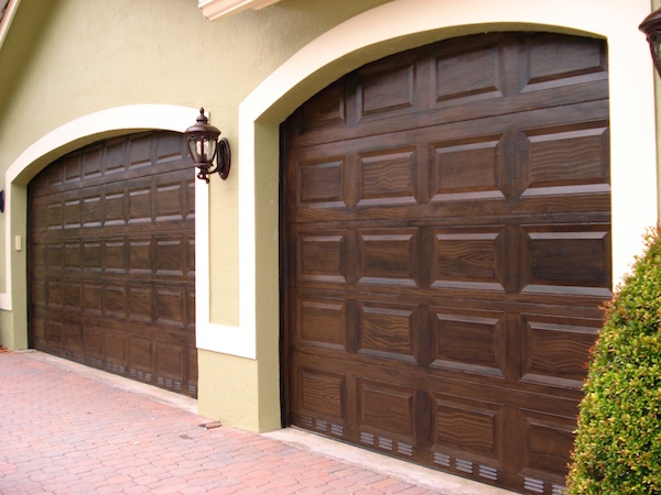 Faux wood on single and double garage doors