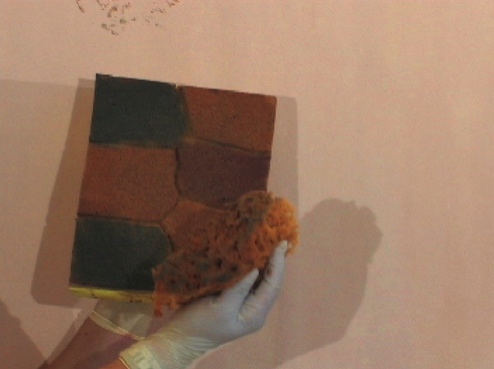 pressing sponge on palette