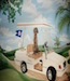 Golf cart wtih dog mural on wall
