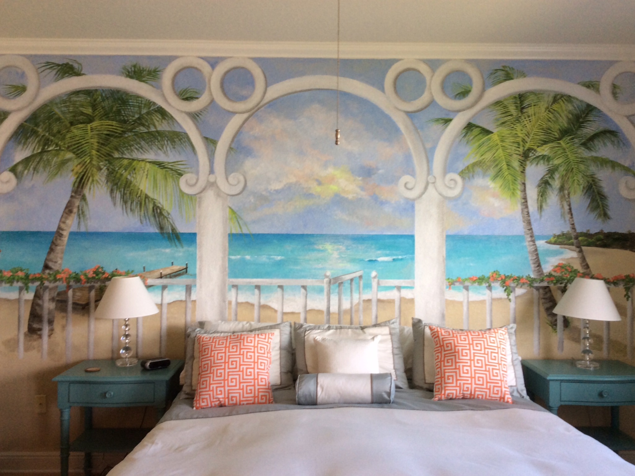 Mural of beach with arched gates